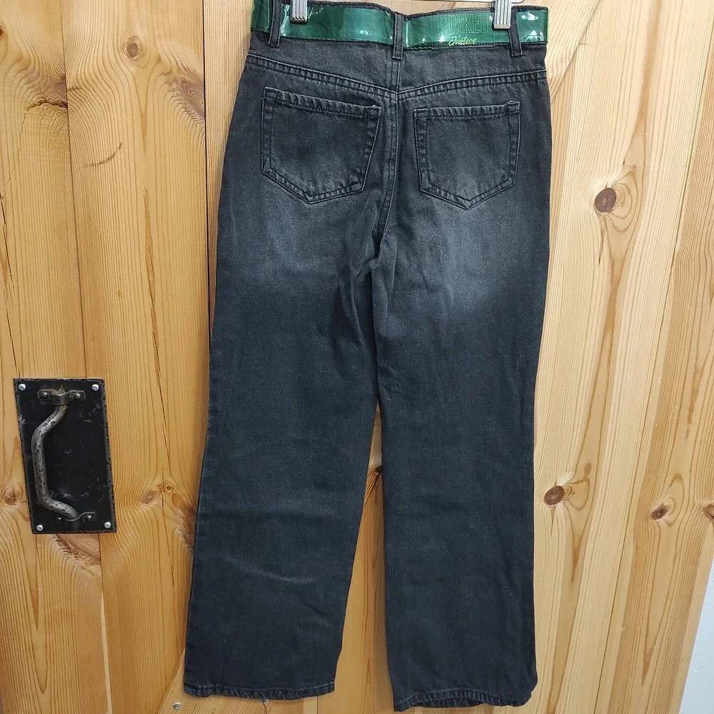 Wicked Justice Girls Soft Stretchy Comfy Baggy Jeans Sz 10 Black Belt Flare Leg